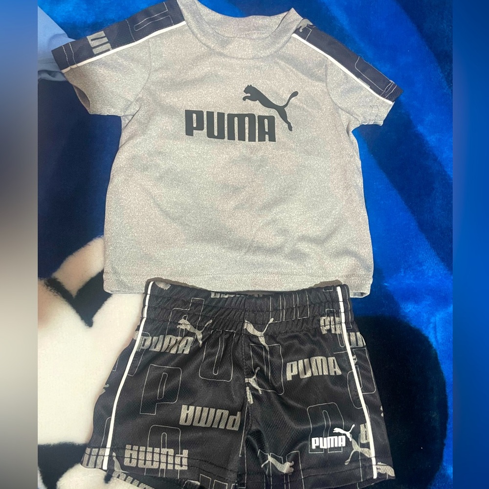 🐆 Baby Boys 0-3M Puma Color Block Graphic Tee and Shorts - black 🐆